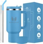 40 oz Insulated Tumbler with Handle and Straw – Stainless Steel Double Wall Vacuum Cup Fits Car Cup Holder, Hot Cold Travel Mug, BPA Free Reusable Water Bottle Gift for Women Men - Sky Blue - Image 2