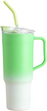 40 oz Plastic Tumblers with Handle, Screw Off Lid with Included Straw, Double Wall Leakproof Reusable Water Bottle Travel Mug Cup for Iced Coffee, Hot Cold Drink, Smoothie (1, Green) - Image 2