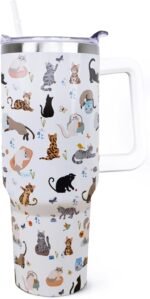 40 oz Tumbler With Handle and Straw, Cat Tumbler With Leak Proof Lid, Reusable Stainless Steel Insulated Travel Coffee Mug, Gifts for Cat Lovers - Image 2