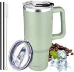 40 oz Tumbler with Handle, Insulated Tumbler with Lid and Straw, Reusable Stainless Steel Vacuum Insulated Cup, 100% Leak Proof Thermal Travel Coffee Mug Cup for Cold and Hot (Green Tea) - Image 2