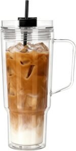 40 oz Tumbler with Handle and Straw Double Wall Reusable Plastic Clear Tumbler with Black Lid Acrylic Iced Coffee Cups Water Travel Mug - Image 2