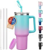 40 oz Water Bottle Tumbler with Lid and Straw - Wide Mouth Travel Coffee Mug with Handle, Reusable Leakproof Stainless Steel Vacuum Insulated Cup Keep Cold 34 Hrs Hot 10 Hrs - Image 2
