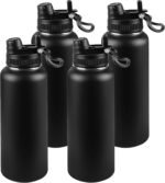 40oz Insulated Water Bottle - 2-in-1 Leak-Proof Lid (Sip/Straw) + Handle, Stainless Steel Bottle Bulk for Sports, Commuting, Office Work, Outdoor Activities, Black, 4 Pack - Image 2