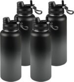 40oz Insulated Water Bottle - 2-in-1 Leak-Proof Lid (Sip/Straw) + Handle, Stainless Steel Bottle Bulk for Sports, Commuting, Office Work, Outdoor Activities, Black/Gray Gradient, 4 Pack - Image 2