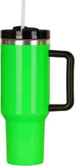 40oz Sublimation Tumbler with Handle&Straw &Lid - Cup holder Friendly Travel Mug-Stainless Steel Neon Tumbler Double Wall Spill Proof Water Bottle - Gifts for Women Men Him Her（green） - Image 2