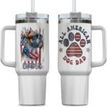 4th of July Boxer Dog Dad US Flag Insulated Tumbler Patriotic Gift for Men Customized Name Tumbler Personalized With Lid Engraved 40oz with Lid - Image 2
