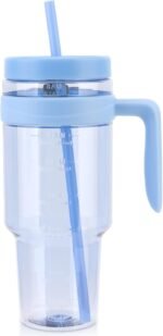 50 oz Tritan Clear Plastic Tumbler with Handle | Reusable Leak-Proof BPA-Free Water Bottle with Time Marker for Iced Coffee, Tea, Juice, Boba, Smoothies | Wide Mouth | Single-Walled - Image 2