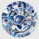 50pcs Blue Digital Y2K Stickers Pack,Cool Trendy Y2K Stickers for Water Bottle Funny Waterproof Sticker for Teens Adults Vinyl Sticker for Laptop Skateboard Party Supplies - Image 2