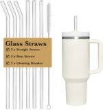 6 PCS Clear Glass Reusable Straws for Stanley 40 oz 30 oz Cup Tumbler, Shatter Proof, 6 Pack with Cleaning Brush - Image 2