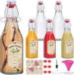 6 Pack 8oz Swing Top Glass Bottles, Square Flip Top Glass Bottles with Airtight Lids for Vanilla Extract, Home Brewing, Kombucha, Vinegar, beer,soda, beverages - Included Complete Brewing Kit - Image 2