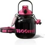 60 oz Big Water Bottle with Straw and Carry Handle, Black Wide Mouth Vacuum Insulated Stainless Steel Bottles; Heavy-Duty Aesthetic Yoga Flask for Women, Sweet & Cool Black - Image 2