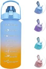 64 oz Large Capacity Water Bottle with Motivational Time Markers and Straw, Portable, Leakproof, BPA Free for Fitness, Gym and Outdoor Sports. (blue gradient) - Image 2