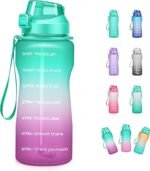 64oz Half Gallon Water Bottle With Sleeve, Water Bottles with Time Marker/Straw/Chug One Lids, Leakproof Tritan BPA Free Reusable Water Jug Easy Carry for Adult and Kids Gym Sports Outdoors - Image 2