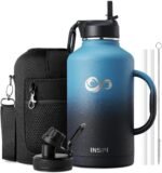 64oz Water Bottle Insulated with Straw & 2 Lids, INSPI Double Wall Vacuum Stainless Steel Metal Large Jug with Handle, Wide Mouth Flask Mug with Carry Pouch, Keep Cold Hot for Travel, Indigo Black - Image 2
