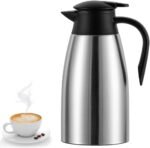 70 Oz Insulated Thermal Coffee Carafe Stainless Steel Double Walled Vacuum Coffee Thermos, Hot Water, Tea, Hot Beverage Dispenser, Keep 24 Hour Heat Retention/12 Hour Cold Retention (Sliver, 2L) - Image 2