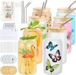 8 PACK 18oz Sublimation Glass Blanks with Lid and Straw, 10 Shrink Wrap Films, Blank Tumblers Frosted Glass Cups with Bamboo Lids and Straws, Sublimation Blanks Mugs Glasses Can for Coffee Juice - Image 2