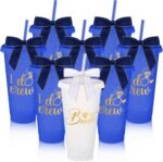 8 Pcs Bridesmaid Plastic Tumbler with Straw Lid and Twist Bow 24 oz I Do Crew and Bride Reusable Tumbler Bridal Party Proposal Gifts Bachelorette Party Gifts for Wedding Bridal Bridesmaid(Dark Blue) - Image 2
