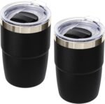 8 oz Espresso/Coffee Cup with Magnetic Lid, Ceramic-Lined 18/8 Stainless Steel, Double-Wall Vacuum Insulated, Stackable, Dishwasher Safe, Mini Tumbler for On-the-Go (Black, 2 Pack) - Image 2