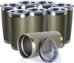 8 pack 20 OZ Double Wall Stainless Steel Vacuum Insulated Tumbler Coffee Travel Mug With Lid, Durable Powder Coated Insulated Coffee Cup for Cold & Hot Drinks (ArmyGreen, 8 pack) - Image 2