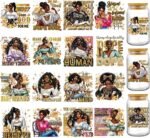 AFRITEE UV DTF Tumbler Wrap - 16 Sheets Personalized Black Girl UV DTF Cup Wraps for 16 oz Glass Cups, Motivational Quotes Black Women Transfer Stickers Decals DIY Water Bottle Mug Craft Decorations - Image 2