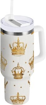 ALAZA Gold Crown 40 oz Tumbler Stainless Steel Water Bottle Vacuum Insulated Cup with Straw Lid & Handle For Travel Car Cup Holder - Image 2