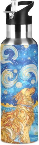 ALAZA Golden Retriever Dog Starry Night Water Bottle with Straw Lid Vacuum Insulated Stainless Steel Thermo Flask Water Bottle 20oz - Image 2