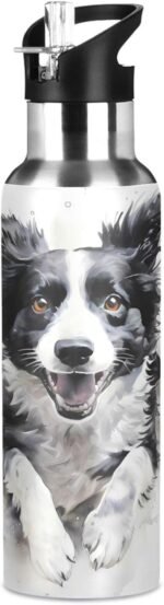 ALAZA Running Border Collie Water Bottle with Straw Lid Vacuum Insulated Stainless Steel Thermo Flask Water Bottle 20oz - Image 2