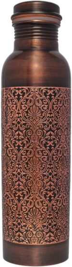 ANCIENT IMPEX Pure Copper Water Bottle 950 ml (Retro Finish with Etching Pattern) | Premium Ayurvedic Copper Bottle for Health Benefits | Leak-Proof, Joint less & Eco-Friendly Drinking Bottle. - Image 2
