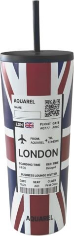 AQUAREL City Edition London 24oz Tumbler – Stainless Steel Vacuum Insulated Travel Cup with Lid & Straw, Double Wall Insulated Iced Coffee & Water Bottle, Union Jack & Big Ben Design - Image 2