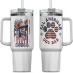 All American Chihuahua Dog Dad Patriotic US Flag Insulated Tumbler 4th of July Gift Customized Name Tumbler Personalized With Lid Engraved 40oz with Lid - Image 2