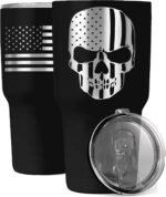 American Flag Skull 30oz Patriotic Tumbler - American Flag Tumbler Travel Mug - Patriotic Coffee Travel Mug - Double Insulated 30oz Tumbler - Engraved in the USA - (Skull Flag) - Image 2