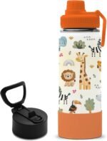 Animals Gifts for Kids - 18oz Animals Zoo Water Bottle with Straw Lid, Kids Stainless Steel Insulated Water Bottle, Leak Proof, BPA-Free, Giraffe Cup for School, Travel, Birthday Gift Cup for Teens - Image 2