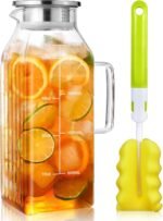 Aofmee 68oz Glass Pitcher for Fridge Door, 2 Liter Square Water Pitcher with Lid and Scale Line, Heat Resistant Tea Pitchers, Leak Proof Juice Jug, Borosilicate Glass Carafe for Hot/Cold Beverage - Image 2