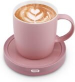 BESTINNKITS Smart Coffee Set Auto On/Off Gravity-induction Mug Office Desk Use, Candle Wax Cup Warmer Heating Plate (Up To 131F/55C), 14oz (Pink Set) - Image 2