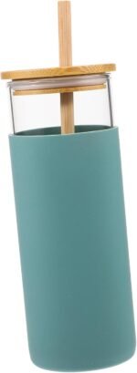 BESTOYARD Portable Glass Water Bottle with Sleeve and Lid Leakproof Tumbler with Straw for Outdoor Sports School and Daily Use Capacity Practical Water Cup - Image 2