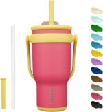 BJPKPK 30 OZ Insulated Travel Tumbler with Handle and Straw, Stainless Steel Water Bottle, Double Wall Vacuum Insulated Mug, for Work, Car, Travel, Rose Pink - Image 2