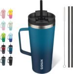 BJPKPK Insulated Tumbler with Handle, 22oz Insulated Tumblers with Lid and Straw, Stainless Steel Metal Water Bottles, Coffee Travel Mugs, Cups, Sea - Image 2