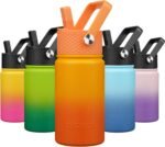 BJPKPK Insulated Water Bottle with Straw Lid, 15oz Cute Water Bottles, Stainless Steel Metal Thermo, Reusable BPA Free Leak Proof Tumblers, Cups,Sunset Orange - Image 2