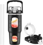 BLUEGO 32oz Glass Water Bottle with Handle and Straw|Leakproof Sports Glass Bottle with Time Marker and Silicone Sleeve|Glass Drinking Bottle for Travel, Gym, Workout, Black - Image 2