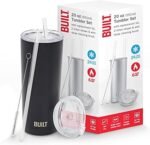 BUILT Double Walled Stainless Steel Tumbler Set with Replacement Lid, 2 Reusable Tritan Wire Straw Cleaning Brush in Gift Box, 20 Ounce, Black - Image 2