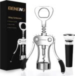 Beneno Wine Opener with Silicone Leak Proof Wine Vacuum Stopper, Zinc Alloy Premium Wing Corkscrew with Multifunctional Bottles Opener, Matte Black - Image 2
