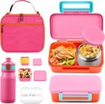 Bento Lunch Box for Kids With 8oz Thermo, Leakproof Bento Box with with 2 Compartments, Insulated Bottle, Lunch Bag, BPA Free Dishwasher Safe for School Girls Boys (Pink) - Image 2