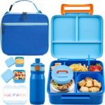 Bento Lunch Box for Kids with Thermos, Leakproof Bento Box with 8oz Insulated Food Jar, Insulated Bottle, Lunch Bag, BPA Free Dishwasher Safe 4 Compartment Container for School Girls Boys (Blue) - Image 2