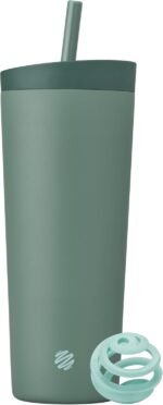 BlenderBottle 2-in-1 Insulated Stainless Steel Shaker Tumbler, Swig Leakproof Lid, Straw, BlenderBall, BPA Free, For Protein Shakes, Smoothies, And Pre Workout, 24 oz, Green (Seaglass) - Image 2