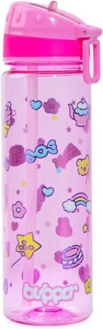 Blippo® Pink Water Bottle for Girls - Plastic Girls’ Water Bottle for School - Non-toxic BPA Free Bottle for Kids - Leak Proof Kawaii Design with Straw and Carry Handle, 22oz - Image 2
