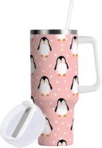 Boccsty Christmas Pink Penguin Insulated Tumblers White Dot Reusable Stainless Steel Tumbler 40 oz Cup Coffee Travel Mug Water Bottle with Handle & Flip Straw for Home Office Car - Image 2