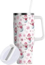Boccsty Christmas Pink Snowman Insulated Tumblers Winter Snowflake Reusable Stainless Steel Tumbler 40 oz Cup Coffee Travel Mug Water Bottle with Handle & Flip Straw for Home Office Car - Image 2