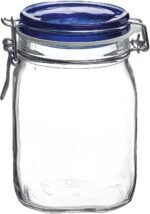Bormioli Rocco Fido Square Jaw with Blue Lid, 33-3/4-Ounce, 33.75 Ounce, Clear - Image 2