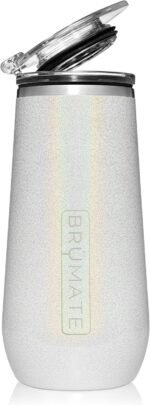 BrüMate Champagne Flute 12oz with Flip-Top Lid to Hold in Carbonation | Insulated Stainless Steel for Ice Cold Champagne | BPA-Free (Glitter White) - Image 2
