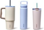 CAROTE 3-Pack Insulated Stainless Steel Water Bottles with Upgraded Leakproof Tech, Travel Coffee Tumplers with Straw, 34/24/24 oz Heart Paradise Straw Tumbler Set of Three (Blue) - Image 2